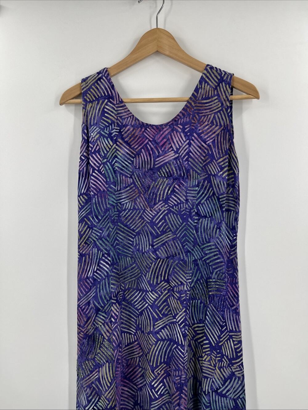 Vintage Bali Batiks Maxi Dress Size Small Purple Beaded Hand Painted Resort Wear